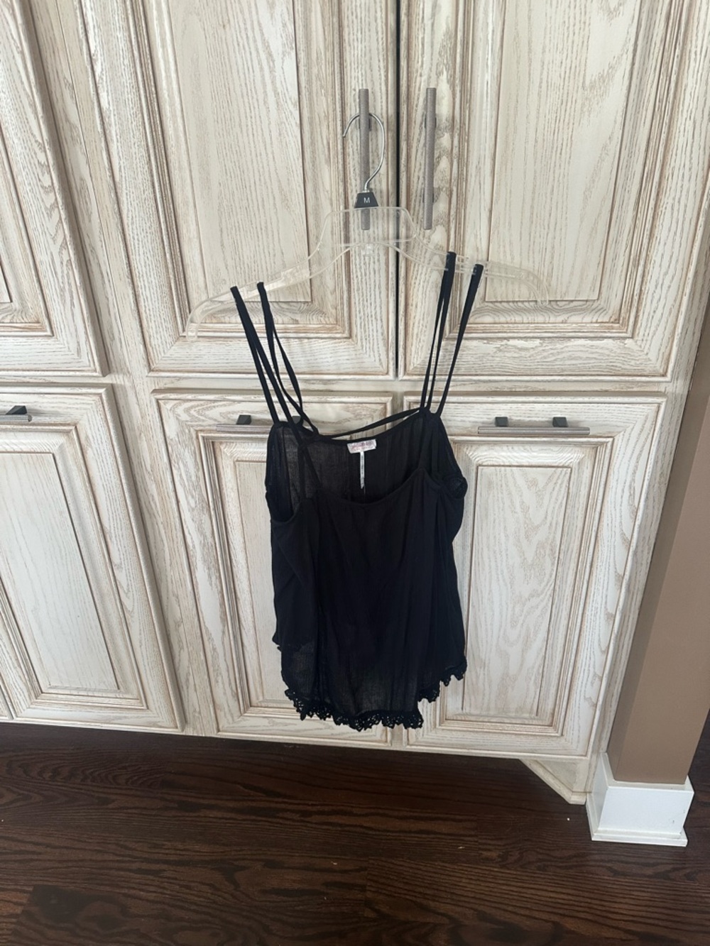 Free People Black Double-Strap Lace-Hem Camisole tank top